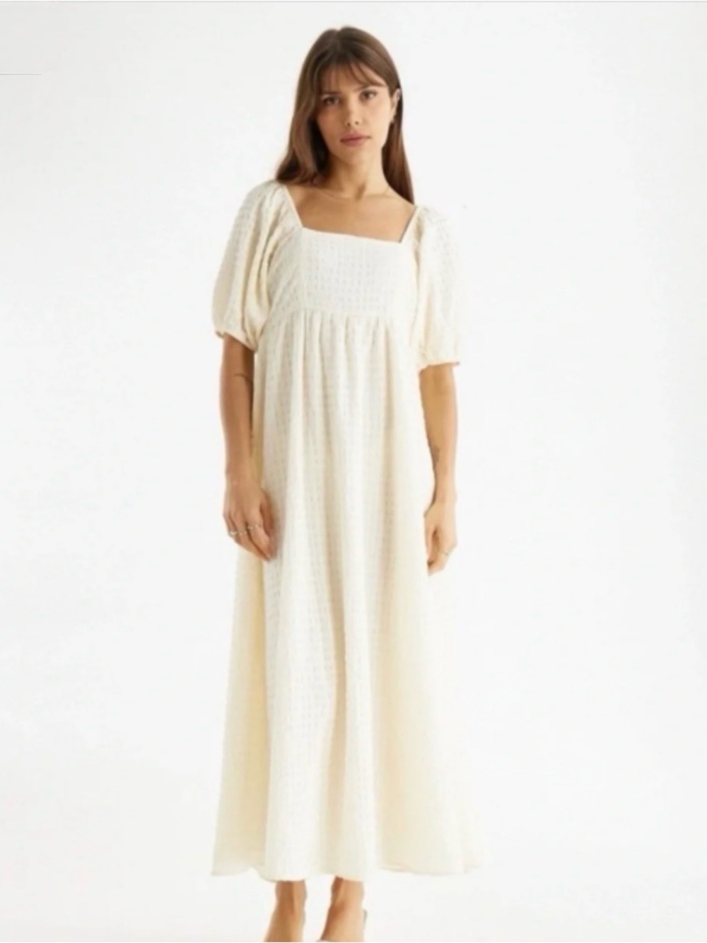 All Row NWT Cream Square-Neck Puff Sleeve Maxi Dress Boho Cottagecore Medium - Picture 2 of 15